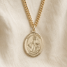 St Dymphna 14KT Gold Filled oval medal necklace on 24" chain