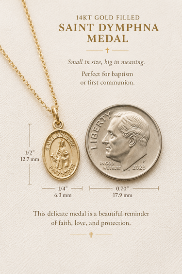 Small St Dymphna medal Gold Filled necklace for a child or petite women