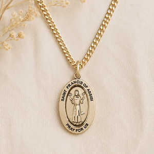 14kt Gold Filled Medium St. Francis of Assisi Patron Saint Medal Necklace | 1