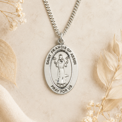 Sterling Silver St. Francis of Assisi Pendant 1" x 1/2" | 24" Chain | USA Made | Bliss