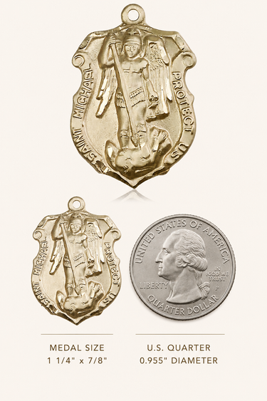 14kt Solid Gold Large St. Michael the Archangel Patron Saint Medal Pendant | 1 1/4" x 7/8" | USA Made by Bliss