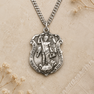 Collar de Plata Esterlina Grande de San Miguel Arcángel Patrón | 1 1/4