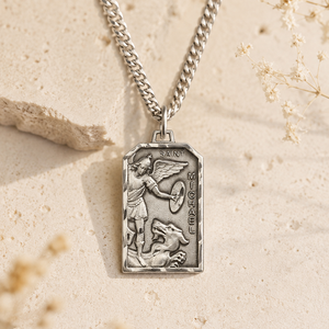 Sterling Silver St. Michael Medal for Men – Rectangular Archangel Michael Necklace
