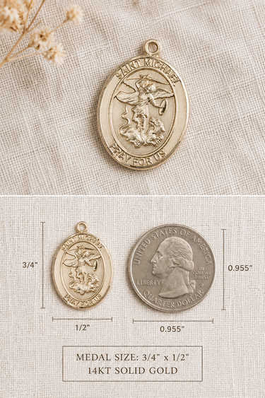 14kt Solid Gold Medium St. Michael Navy Medal Pendant | 3/4" x 1/2" | Handcrafted in USA by Bliss