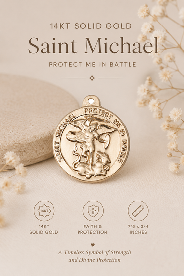 14kt Solid Gold Medium St. Michael Archangel Medal Pendant | 7/8" x 1-3/8" | Coast Guard | USA Made by Bliss