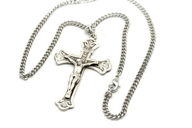 Sterling Silver Extra Large Catholic Crucifix Necklace | 1.875" x 1.125" Pendant | 24" Chain | USA Made by Bliss