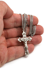 Extra Large Sterling Silver Catholic Crucifix Necklace 2 inches x 1.25 inches with 24 inch chain handcrafted by Bliss Manufacturing USA