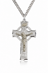 Men’s Two-Tone Gold-Filled and Sterling Silver Celtic Crucifix Necklace – 24" Chain