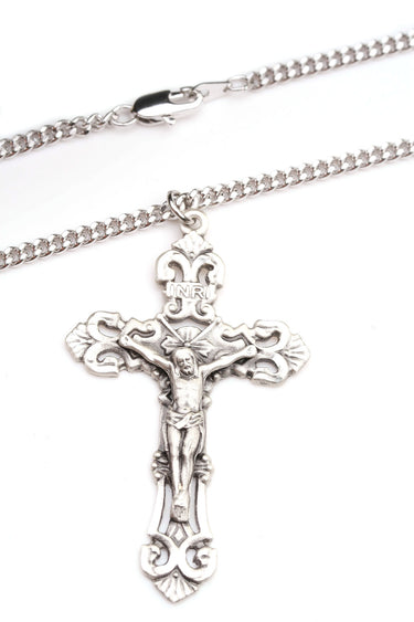 Sterling Silver Extra Large Catholic Crucifix Necklace | 1 7/8 x 1 1/8 | 24" Chain | USA Made by Bliss