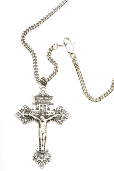 Sterling Silver Pardon Crucifix Large Necklace | 2 1/8" x 1 3/8" Pendant | 24" Chain | USA Made by Bliss