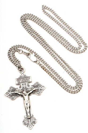 Sterling Silver Pardon Crucifix Large Necklace | 2 1/8" x 1 3/8" Pendant | 24" Chain | USA Made by Bliss