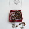 7mm oval dark wood bead Catholic rosary with rich brown finish and crucifix, 18 inch traditional prayer beads