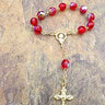 Red glass one decade rosary with 5mm translucent beads and crucifix, vibrant Catholic finger rosary by RosaryCard