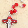 Red glass bead Catholic rosary with Pope John Paul II commemorative center medal and oxidized crucifix 17 inches