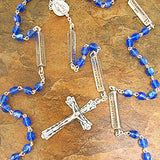 Blue Glass Catholic Rosary with 5mm beads and Mysteries medal Our Father bars 22 inches by RosaryCard
