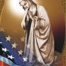 Madonna over US Flag Catholic patriotic Rosary Card with raised tactile beads on durable plastic credit card size by RosaryCard