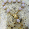 Pink glass one decade rosary with golden tone crucifix and center medal, handcrafted in Italy