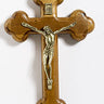 5 inch small wooden wall crucifix with golden tone corpus for Catholic home and devotional space