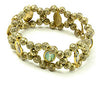 Antique gold tone rosebud bead Catholic bracelet with vintage finish on stretchable elastic string