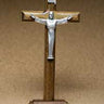 Wooden Standing Crucifix 7.5 inch with Silver Corpus and Detachable Base by RosaryCard